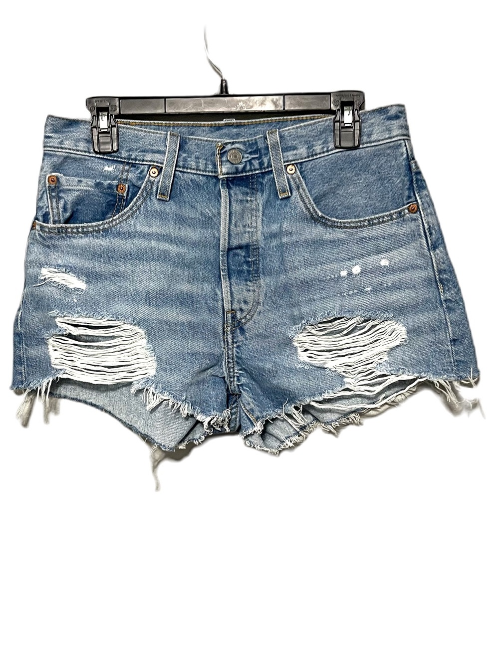 Levi’s 501 Distressed Button Fly High Rise Jean Shorts Casual Womens 30